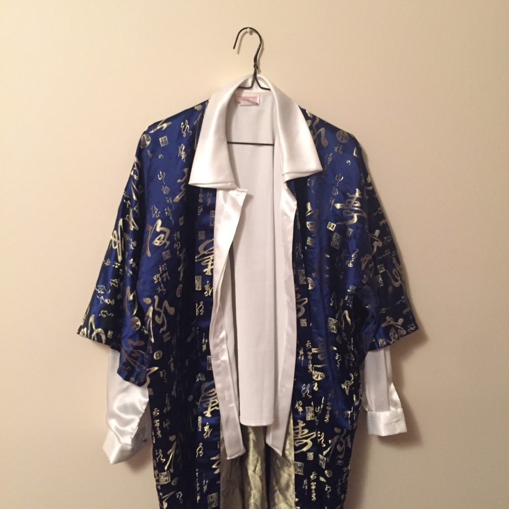Blue Kimono with gold lettering and detail